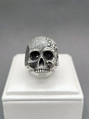 David Yurman Waves Skull Ring w/ Pavé Black Diamonds - 24mm - Size 9